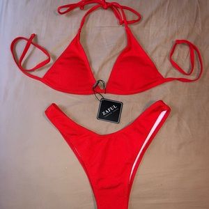 Zaful - red ribbed bikini set